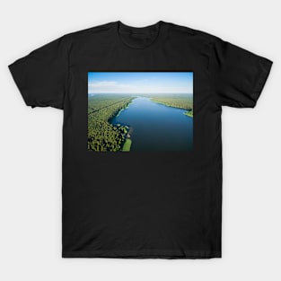 Aerial view of Sajno lake on a sunny day T-Shirt